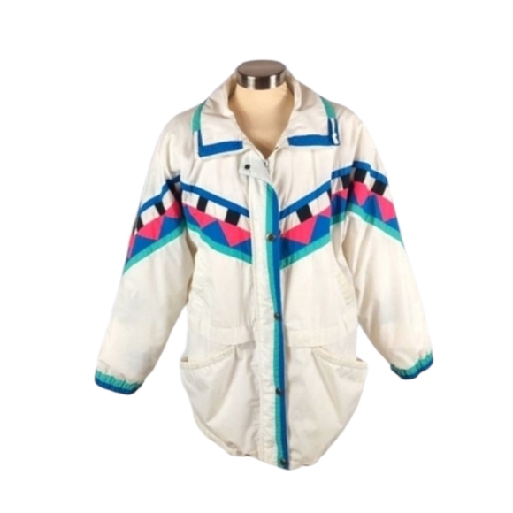 London Fog Jackets & Blazers - London Fog Vintage White Multicolor Geometric Jacket
